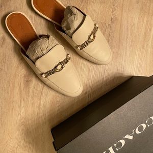White Coach Sofi Leather Slides 7.5